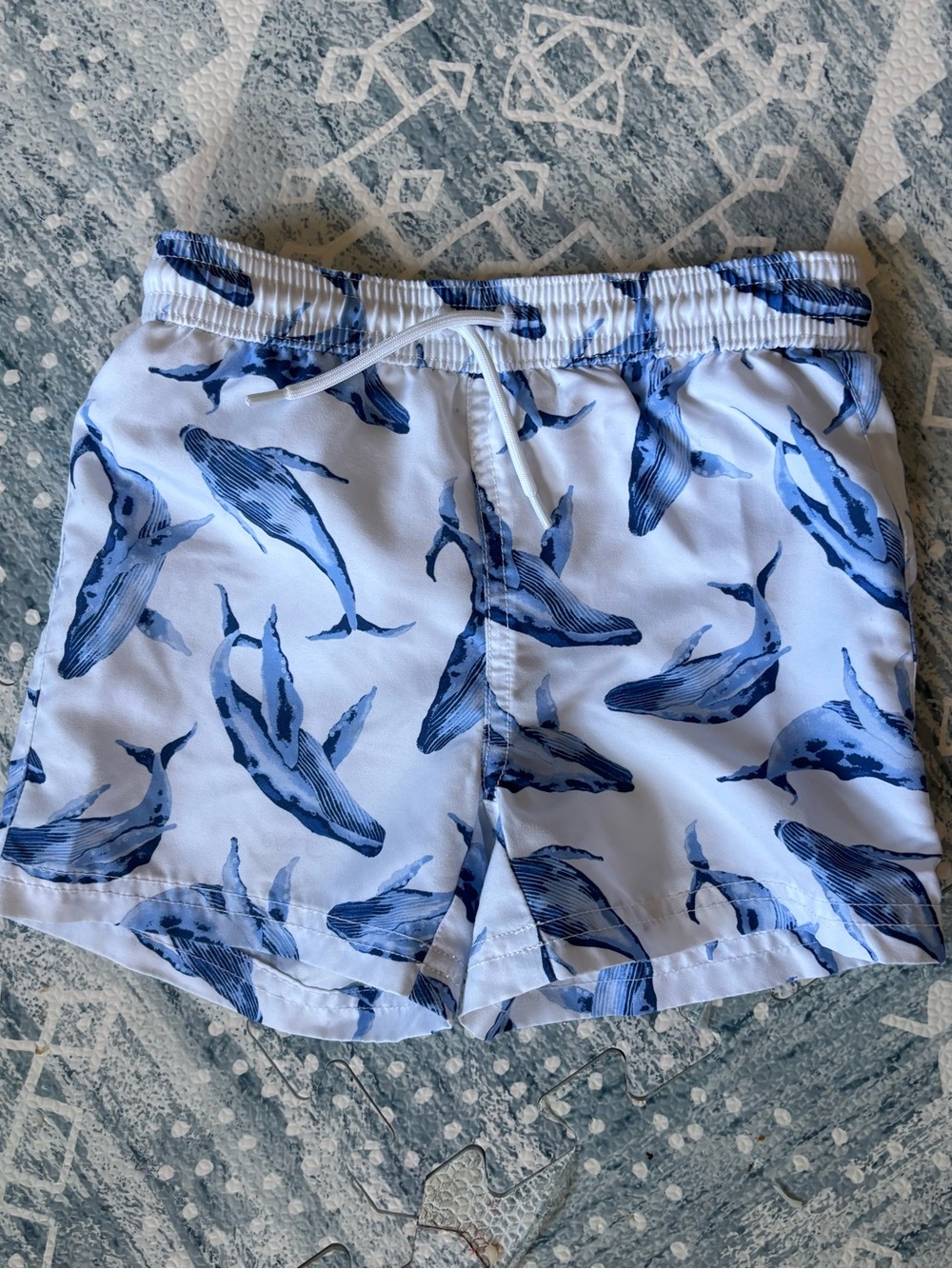 Janie and Jack White Swim Trunks with Blue Whale Print